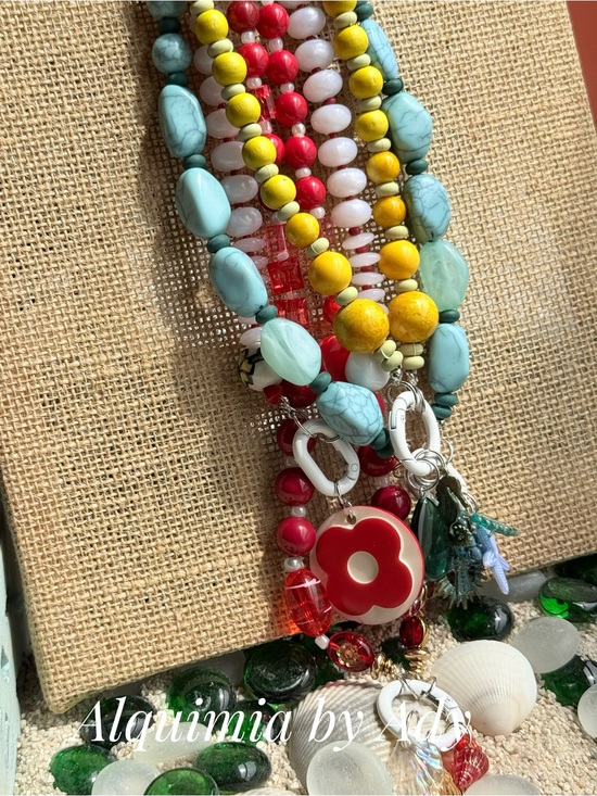 Alquimia Jewelry - Summer Vacation Beaded Necklace - Turquoise, Red & Yellow